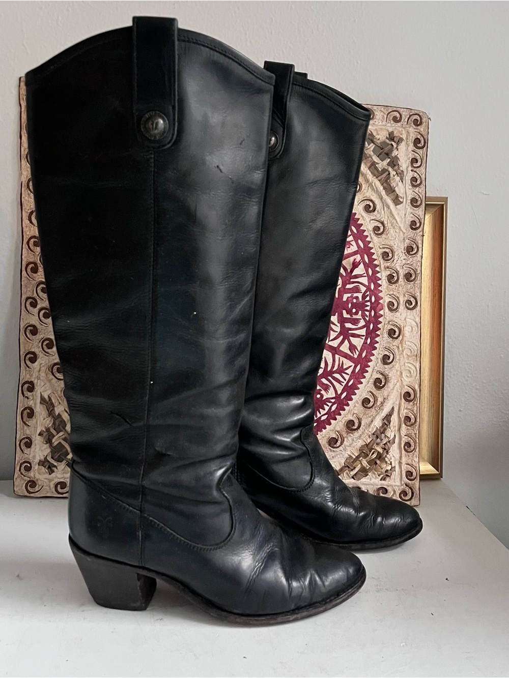 Frye Jackie Button tall leather heeled boots size 7